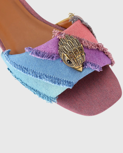Owl Embellished Denim Slippers In Multicolor