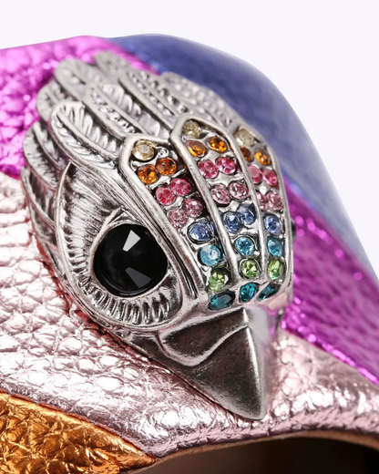 Owl Embellished Leather Slippers In Multicolor