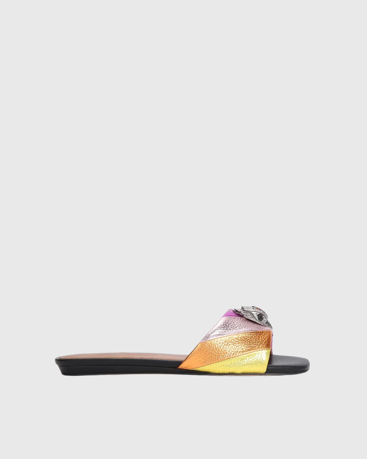 Owl Embellished Leather Slippers In Multicolor