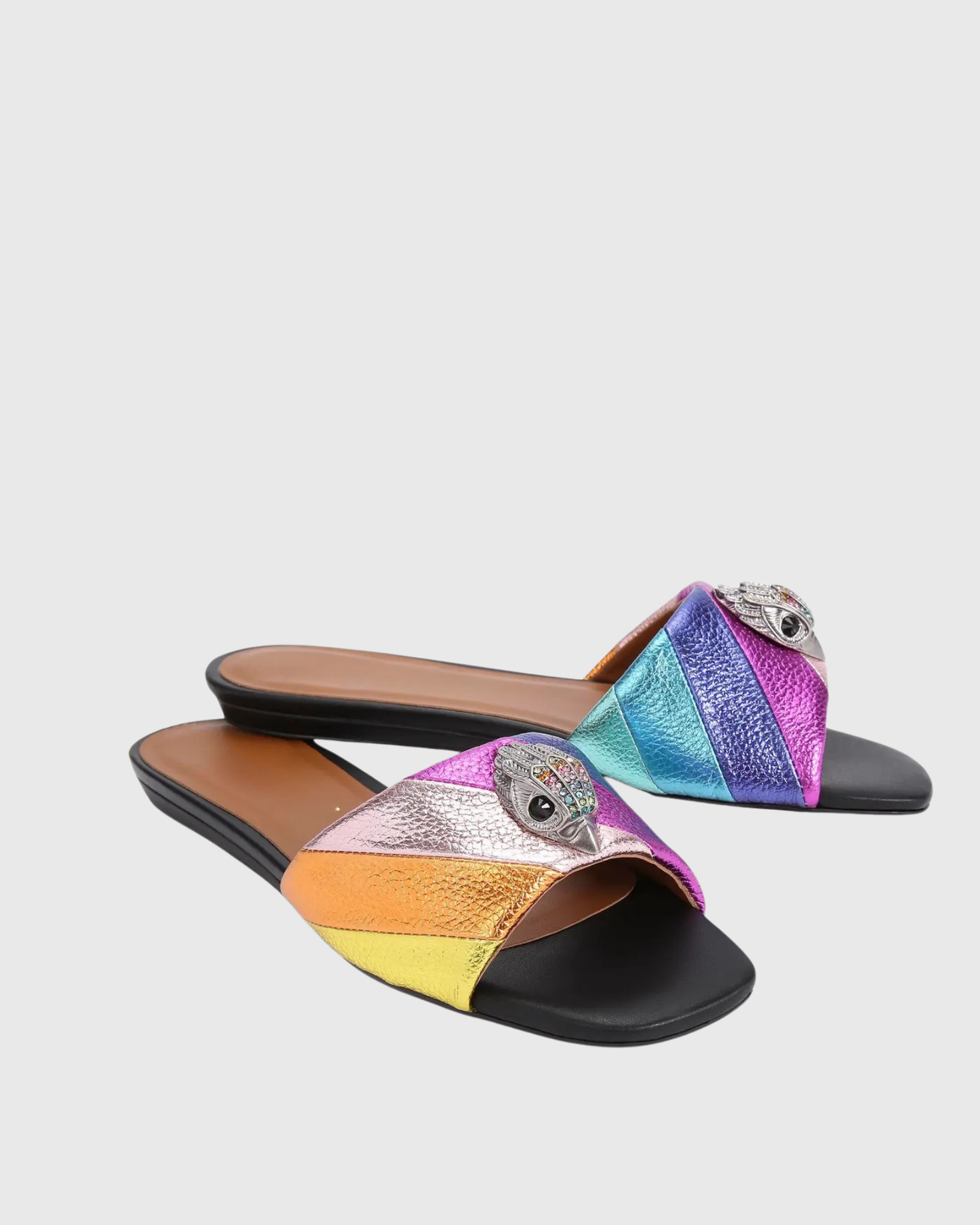 Owl Embellished Leather Slippers In Multicolor