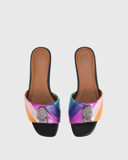 Owl Embellished Leather Slippers In Multicolor