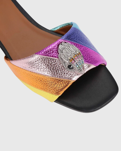 Owl Embellished Leather Slippers In Multicolor