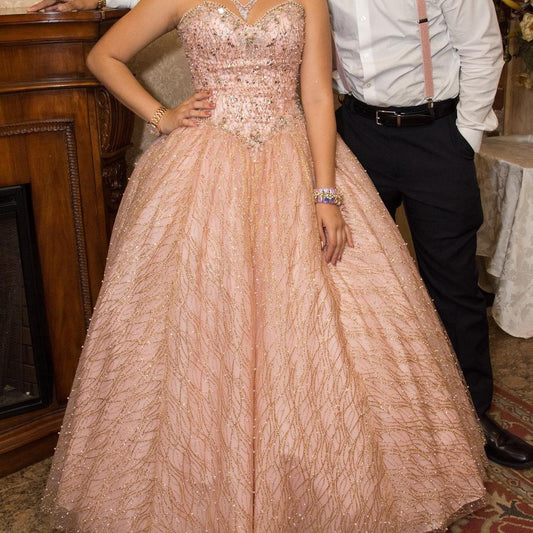 Vintage Pink Sequin Sweet 16 Quinceanera A-Line Strapless Floor-length Prom Dress Birthday Dress Evening Dress Ball Gown TP4651