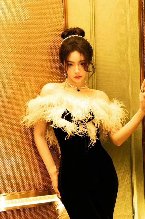 Elegant Mermaid Strapless Black Velvet Prom Dresses Long Formal Dress P1112