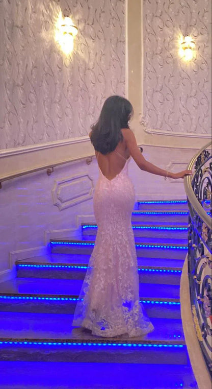 Enchanting Pink Lace Backless Mermaid Long Prom Dress Party Dress Evening Dress TP4490