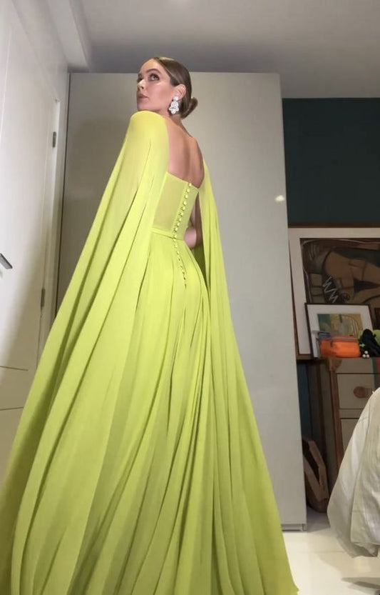 Gorgeous A line Floor Length Strapless Capes Chiffon with Ruched Prom Dress P1884