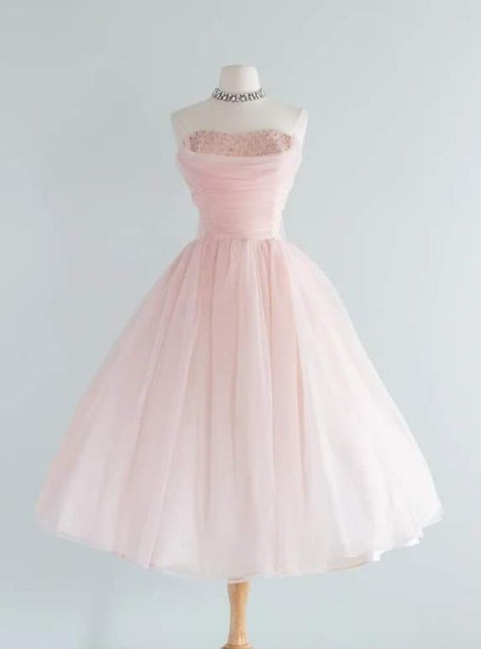 Fairy Ball Gown Strapless Pink Knee Length Prom Dresses Evening Dress P1946