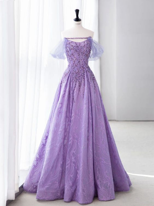 Fairy A Line Strapless Lilac Prom Dresses Evening Dress P2043