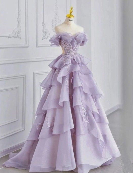 Fairy A Line Off The Shoulder Lilac Prom Dresses Evening Dress P2045