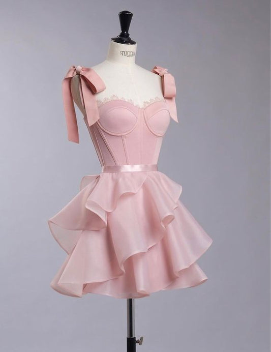 chic ball gown pink organza homecoming dress 16th birthday outfits P2091