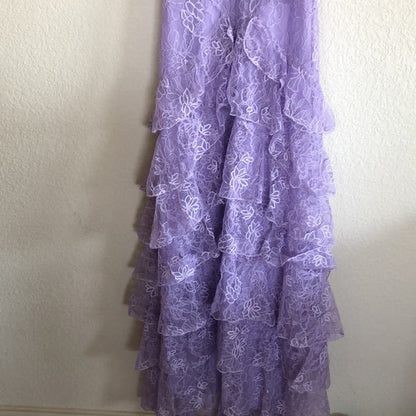 Vintage Lilac A-Line Lace Tiered Prom Dress Party Dress Evening Dress TP4503