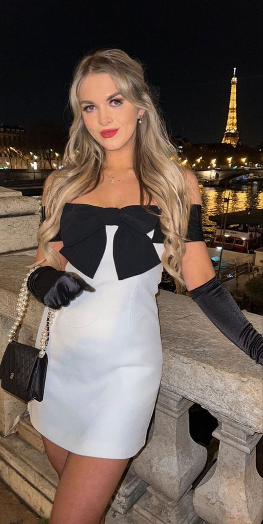 a line white satin off the shoulder homecoming dress 18th birthday outfits P2175