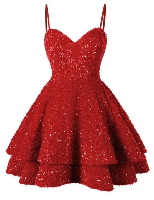 Short Homecoming Dress for Teens Sparkly Glitter Sequins A Line Mini Homecoming Dresses P2278