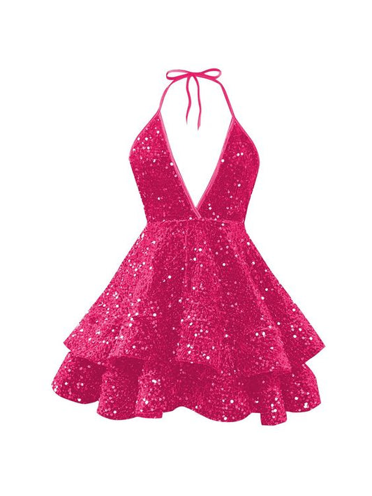 Short Homecoming Dress Sparkly Glitter Sequins A Line Mini Homecoming Dresses P2279
