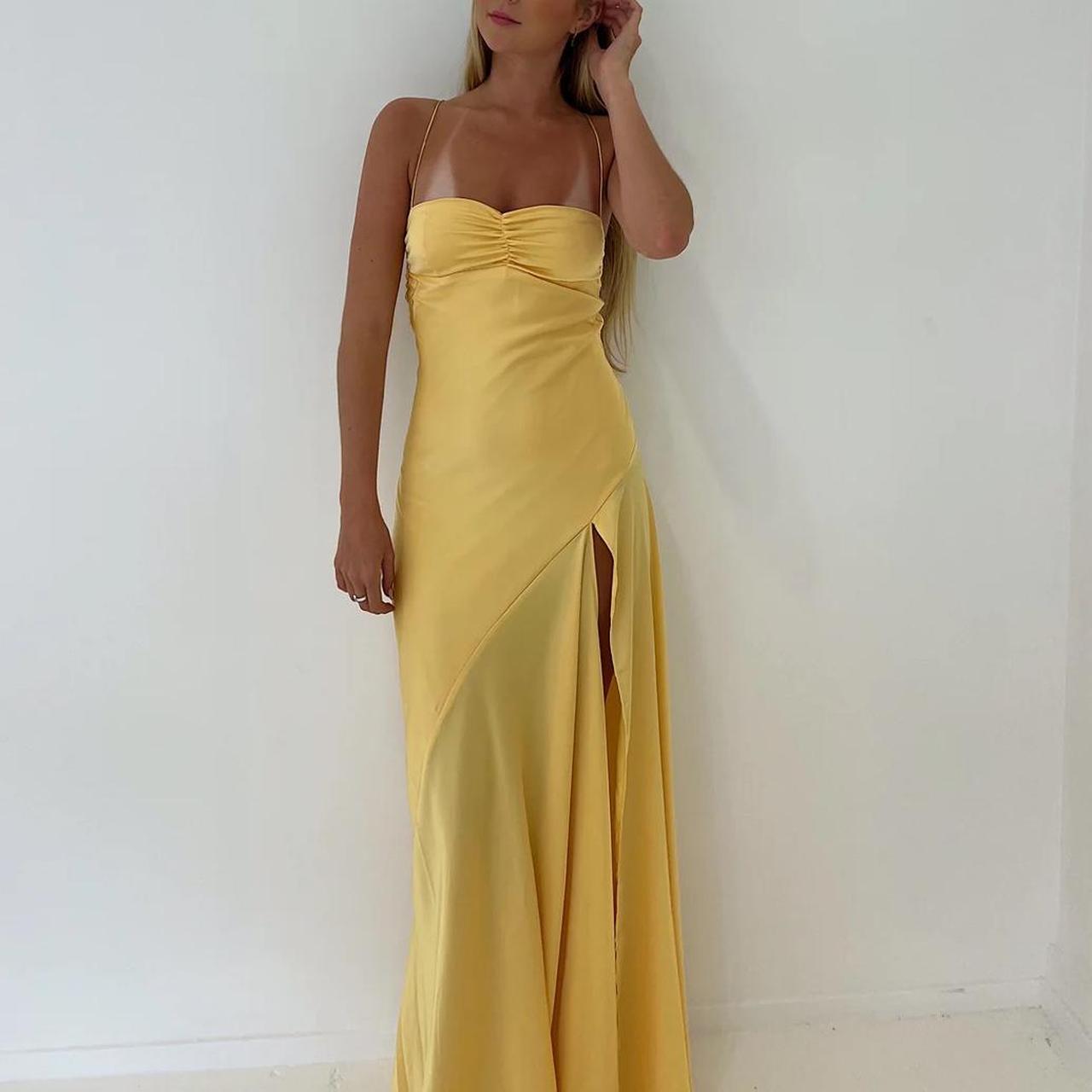 Sexy Mermaid Spaghetti Straps Sleeveless Party Dress Yellow Prom Dresses P2322