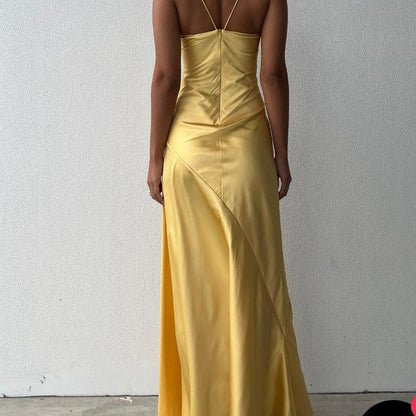 Sexy Mermaid Spaghetti Straps Sleeveless Party Dress Yellow Prom Dresses P2322