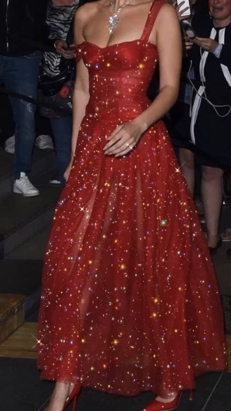 Pretty A Line Straps Red Ankle Length Evening Dress Tulle Prom Dresses P2337