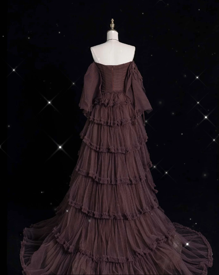 Chic Ball Gown Off The Shoulder Long Sleeves Evening Dress Tulle Long Prom Dresses P2340