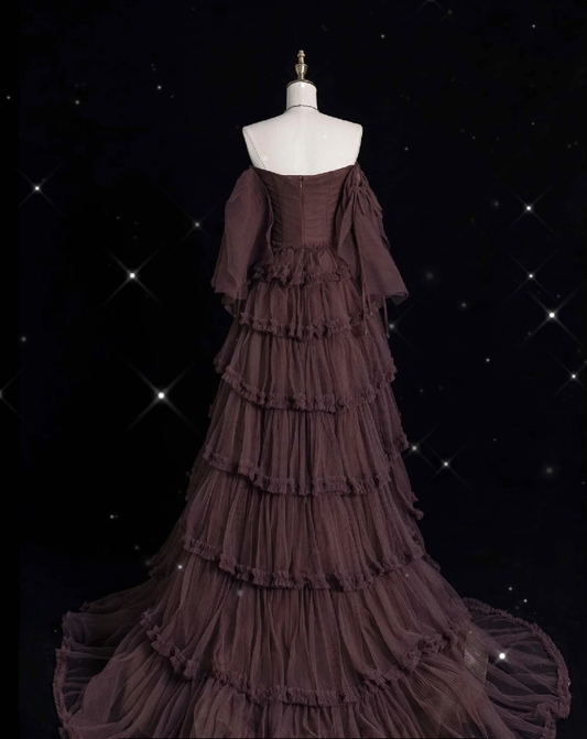 Chic Ball Gown Off The Shoulder Long Sleeves Evening Dress Tulle Long Prom Dresses P2340