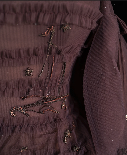 Chic Ball Gown Off The Shoulder Long Sleeves Evening Dress Tulle Long Prom Dresses P2340