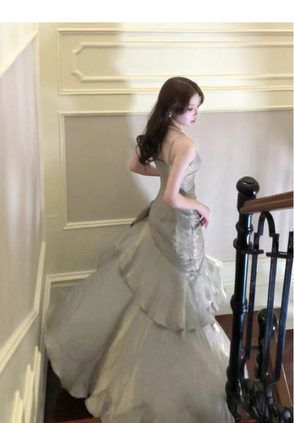 Modest Mermaid Spaghetti Straps Long Prom Dresses Birthday Party Dress Evening Gowns P2356