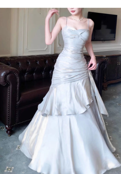 Modest Mermaid Spaghetti Straps Long Prom Dresses Birthday Party Dress Evening Gowns P2356