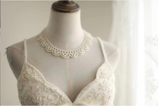 Elegant White Flower Bud Fishtail Hand-beaded Pleated Tulle Wedding Dress P2833