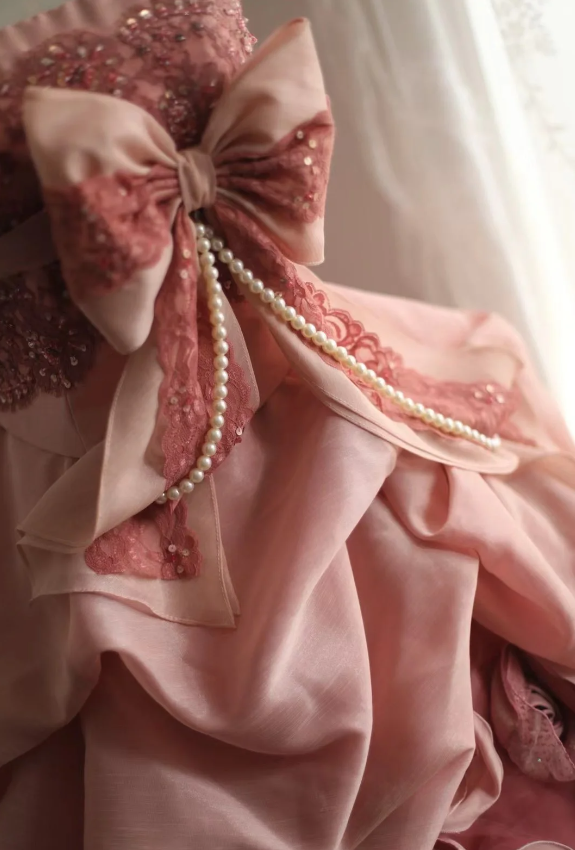 Pink Rose Irregular Pleated Handmade Flower Puffy Princess Wedding Dress P2845