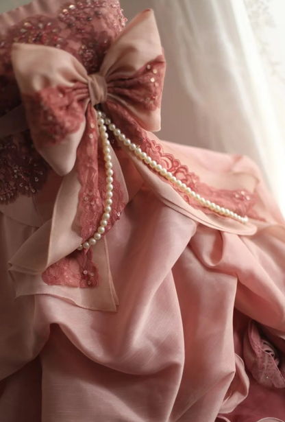 Pink Rose Irregular Pleated Handmade Flower Puffy Princess Wedding Dress P2845