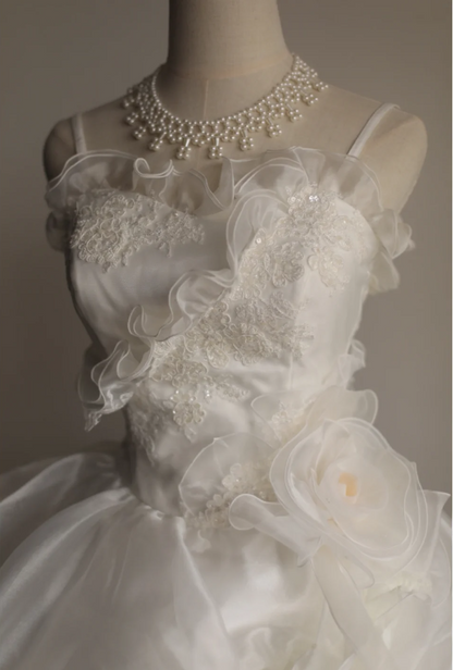 Princess skirt irregular pleated white cake puffy wedding dress P2865