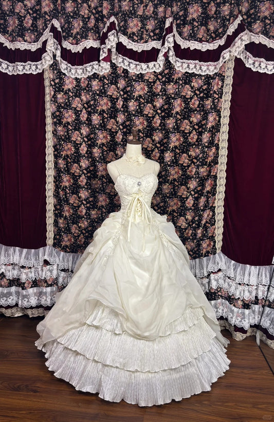 Cream Princess Strapless Waisted A-Line Wedding Dress P3000