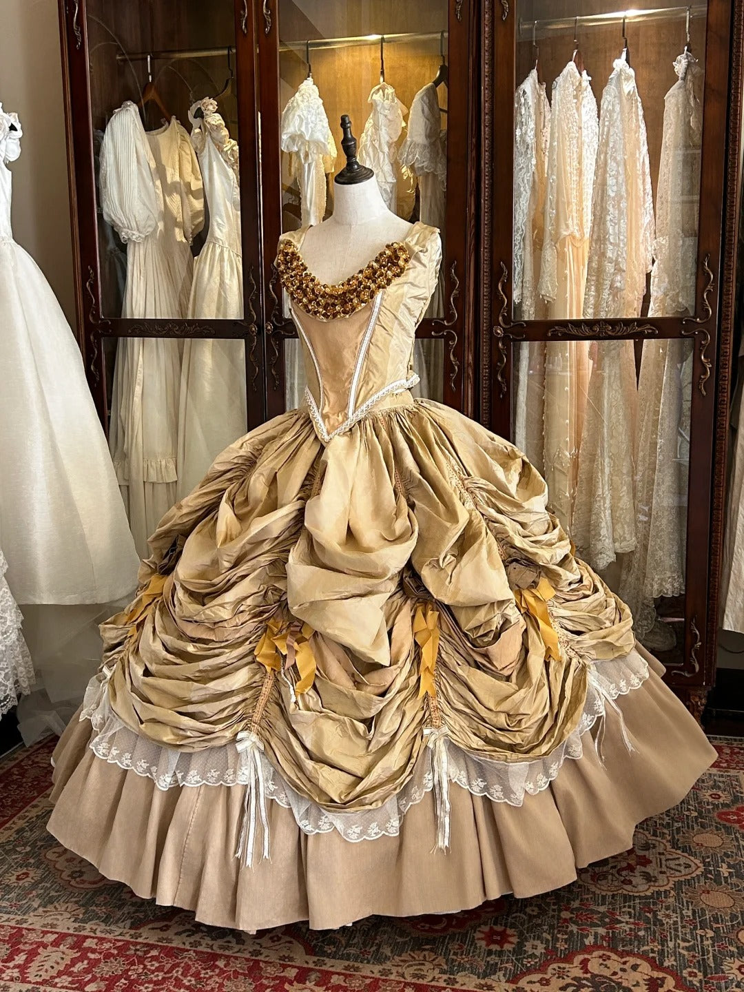 Princess Gold Rose Herringbone Waist Beaded Pleated Skirt Wedding Dress P3060