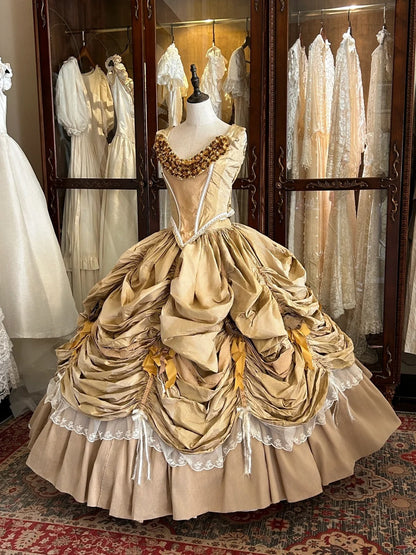 Princess Gold Rose Herringbone Waist Beaded Pleated Skirt Wedding Dress P3060