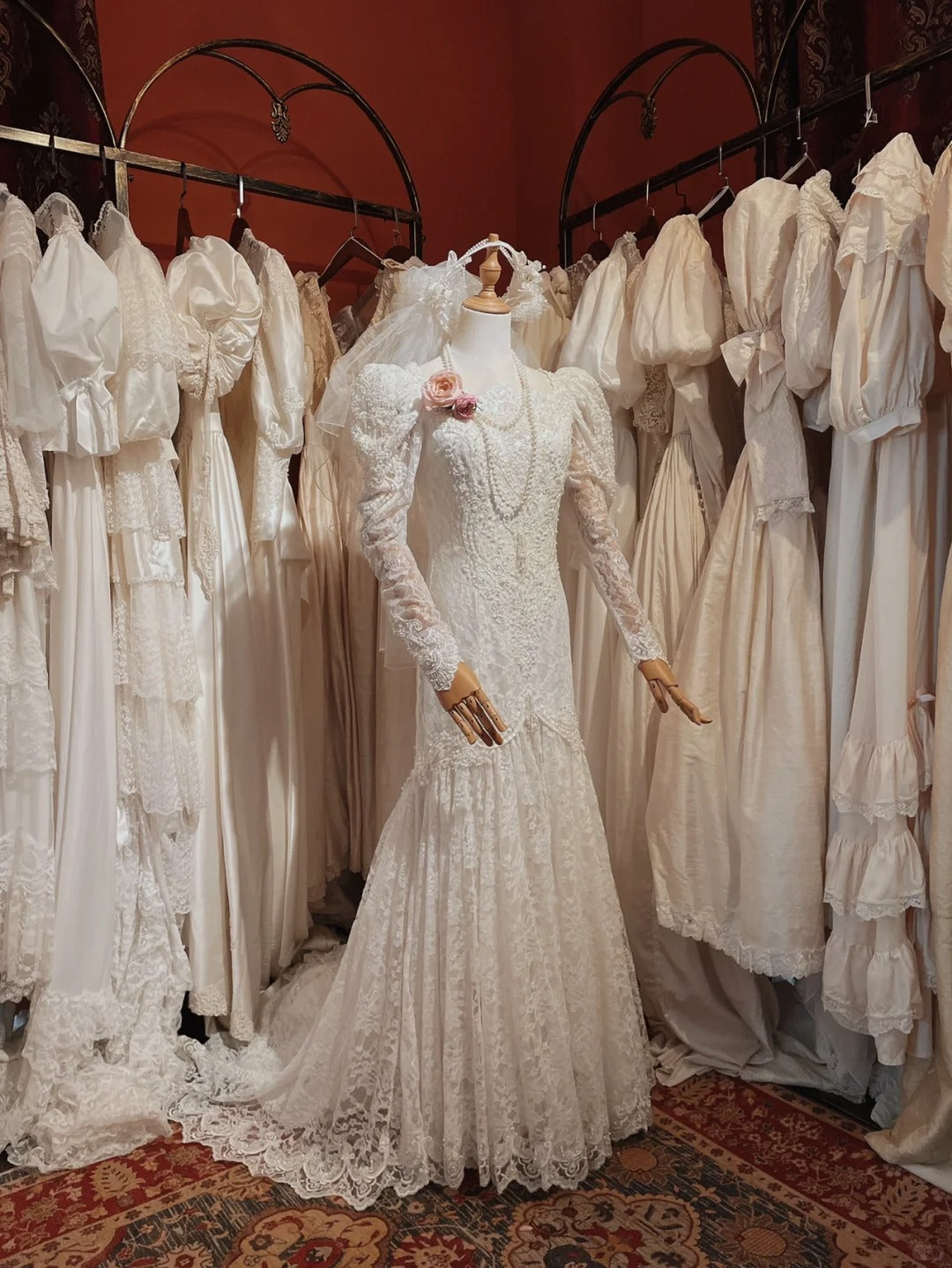 Roman Holiday Long Sleeve Lace Button Mermaid Train Wedding Dress P3080