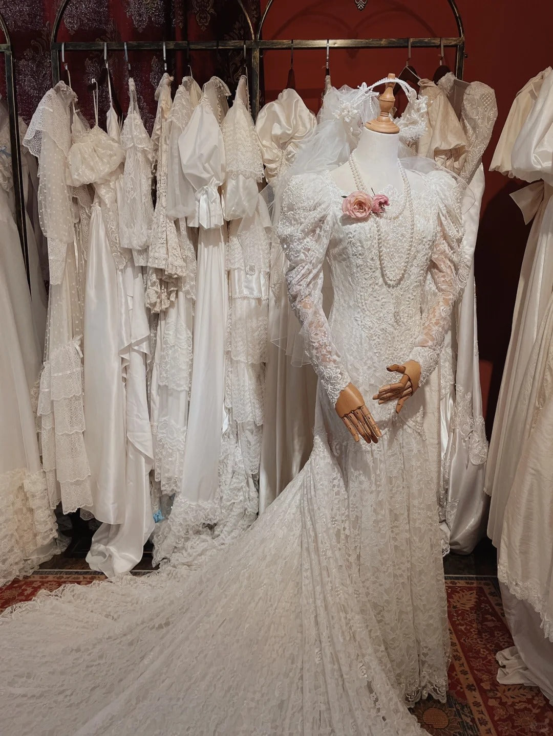 Roman Holiday Long Sleeve Lace Button Mermaid Train Wedding Dress P3080