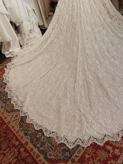 Roman Holiday Long Sleeve Lace Button Mermaid Train Wedding Dress P3080