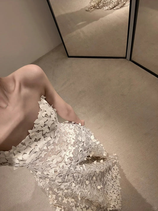 Designer Strapless Lace Wedding Dress with All-over Appliques P3083