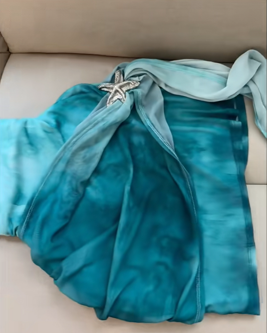 Gradient Blue Halter Neck Lace-Up Slim Starfish Homecoming Dress P3106