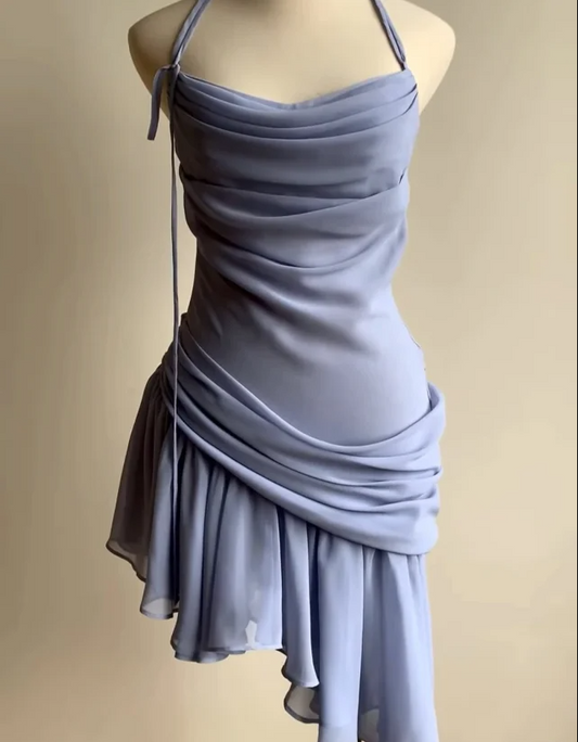 Charming Halter Neck Chiffon Irregular Skirt Backless Homecoming Dress P3109