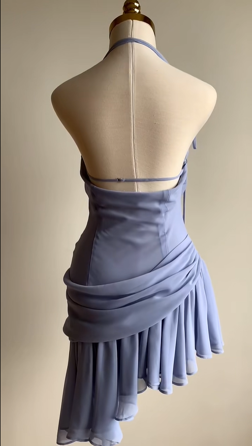 Charming Halter Neck Chiffon Irregular Skirt Backless Homecoming Dress P3109