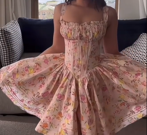 Floral Holiday Strapless Puff Homecoming Dress P3124