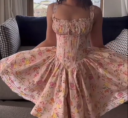 Floral Holiday Strapless Puff Homecoming Dress P3124