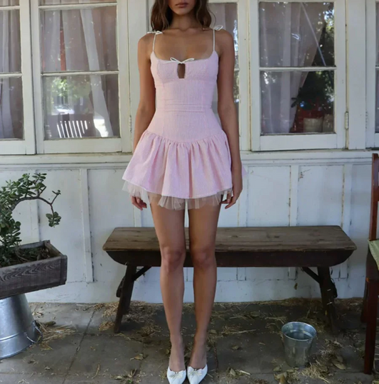 Beautiful pink girly suspender mini birthday party homecoming dress P3131