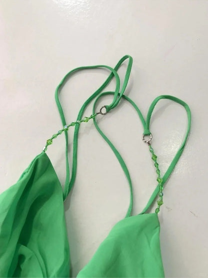 Beautiful Green Spaghetti Strap Pleated Chiffon Irregular Homecoming Dress P3409