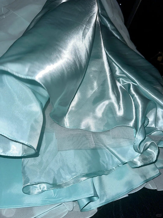 Elegant And Simple Sweetheart Neckline Blue Satin Chiffon A-line Prom Dress P3457