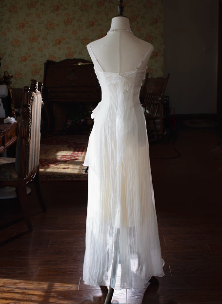 Elegant French Camellia Strap Irregular Prom Dress P3481