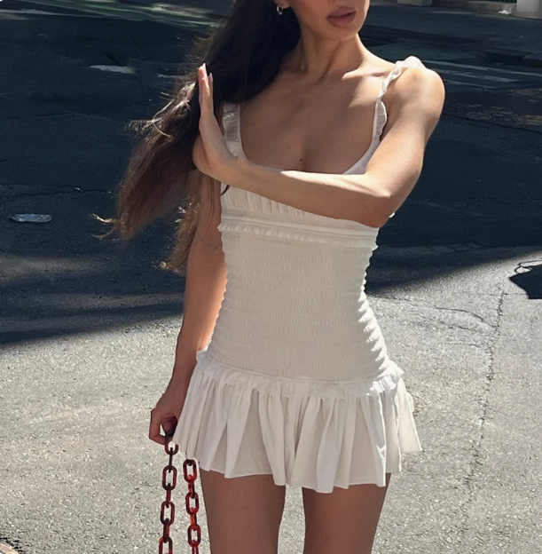 Sexy Low-cut Earrings Sling Pleated Slim Fit A-line Homecoming Dress P3541