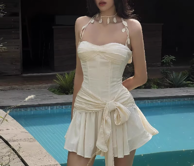 Pure Desire Style One Shoulder Halter Neck Tube Top Pleated Bow a-line 19th Birthday Homecoming Dress P3545