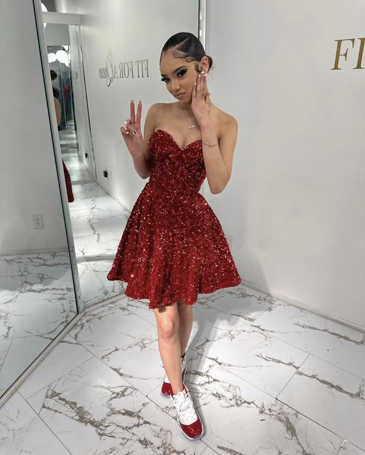 Classy Sequin A-Line Birthday Cocktail Dress Party Outfit