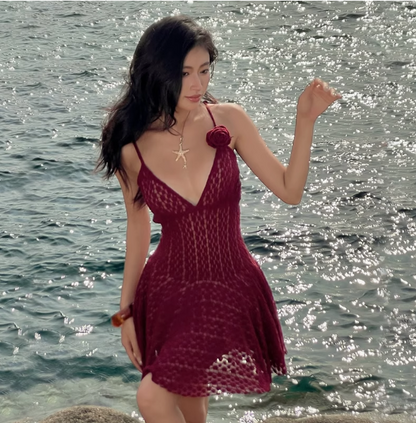 Sexy V-neck 3D Flower Strap A-line Homecoming Dress P3698